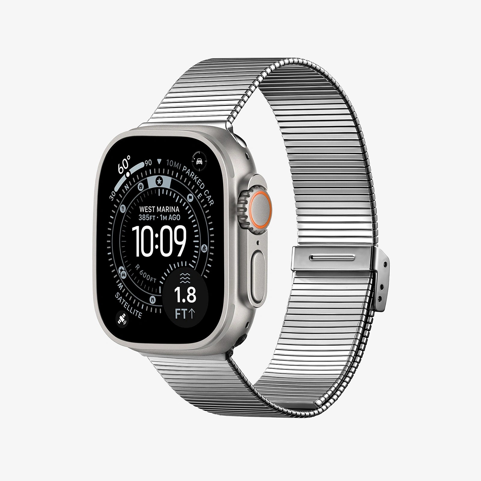 Smartwatch with a metal band on a white background