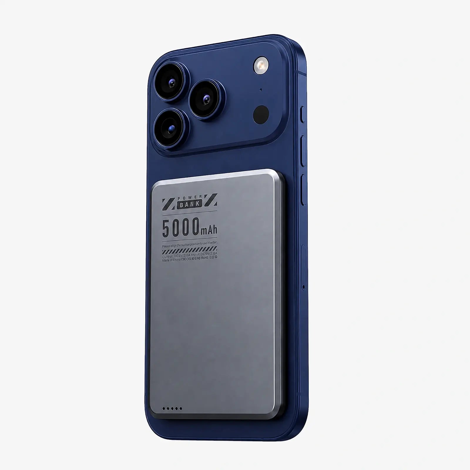 Phone case with 5000mAh battery indicator on a white background