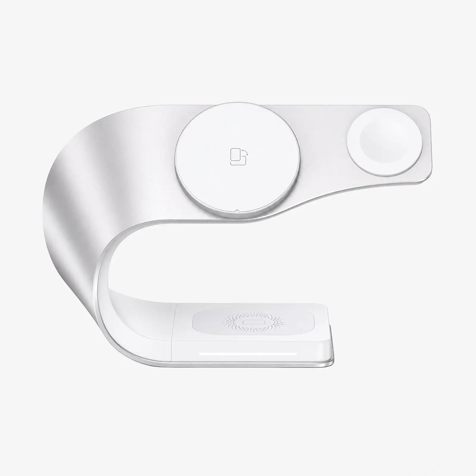 White electronic device with circular components on a light gray background