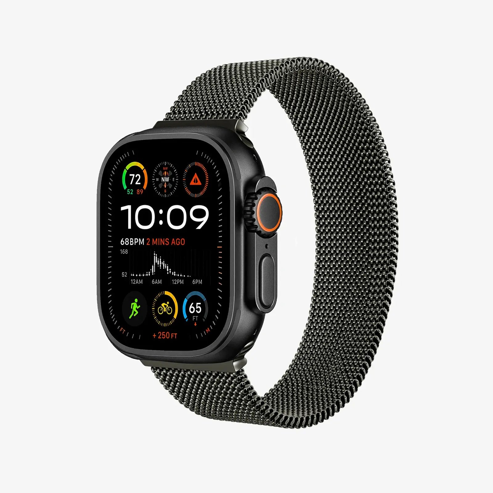Smartwatch with a metallic band on a white background