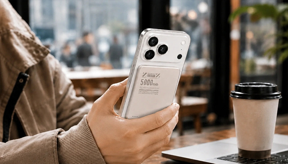 Smartphone with digital clock display on a stand with wireless charger on a desk.