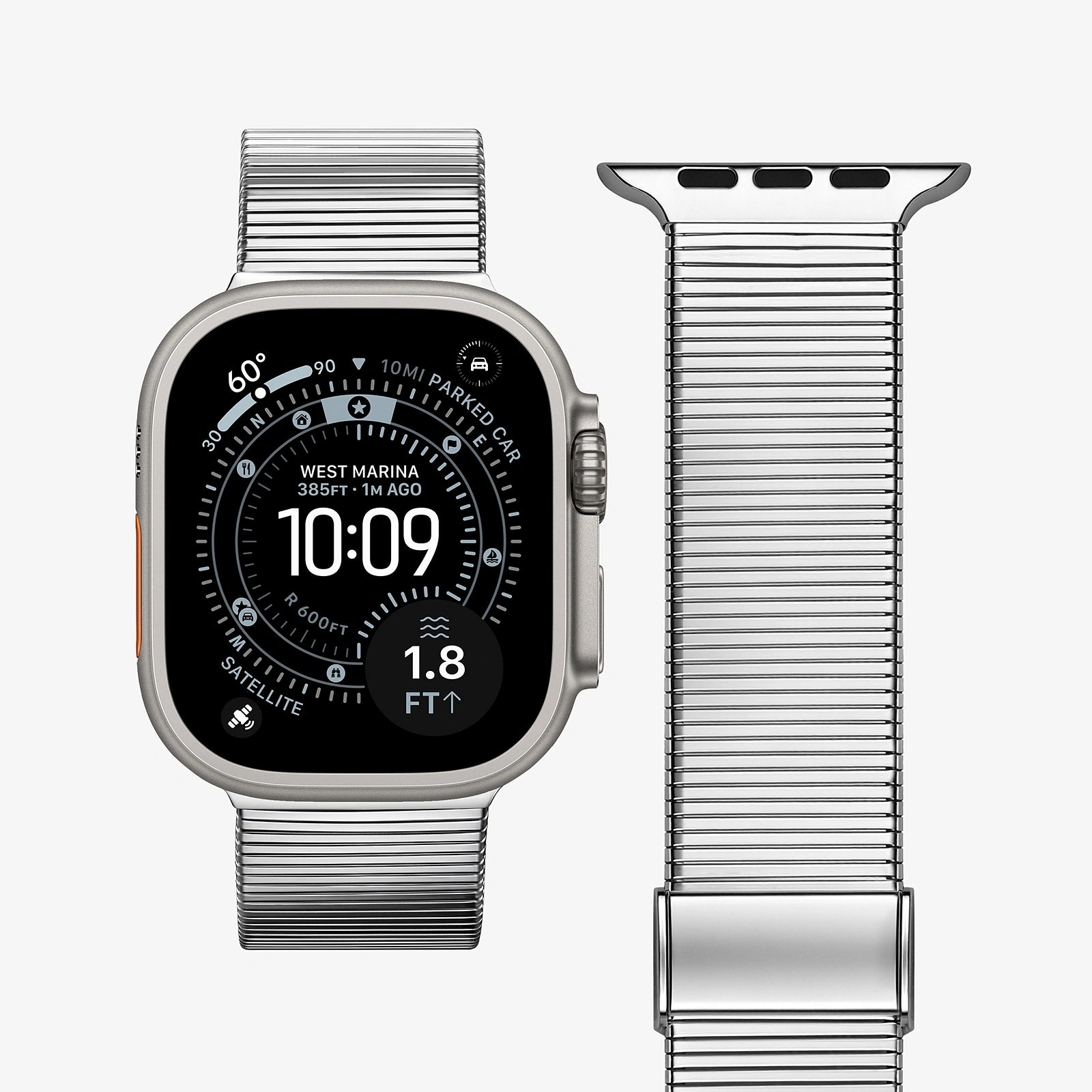 Smartwatch with metal band on a white background