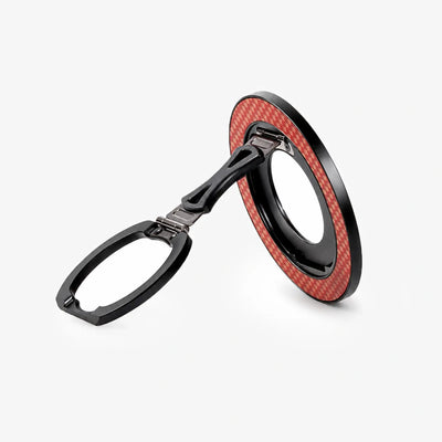 Keychain with red carbon fiber pattern on a white background