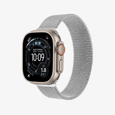 Smartwatch with a metallic band on a white background