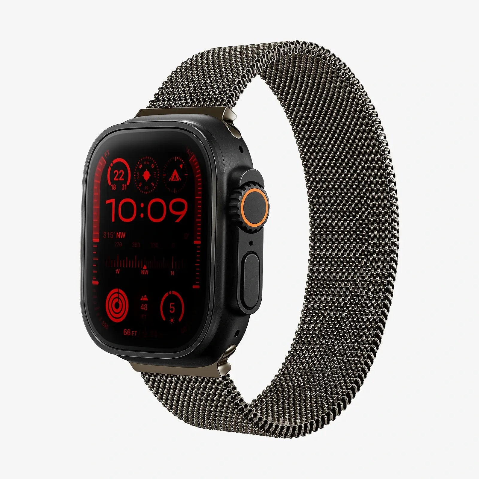 Smartwatch with a metallic band on a white background