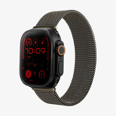 Smartwatch with a metallic band on a white background