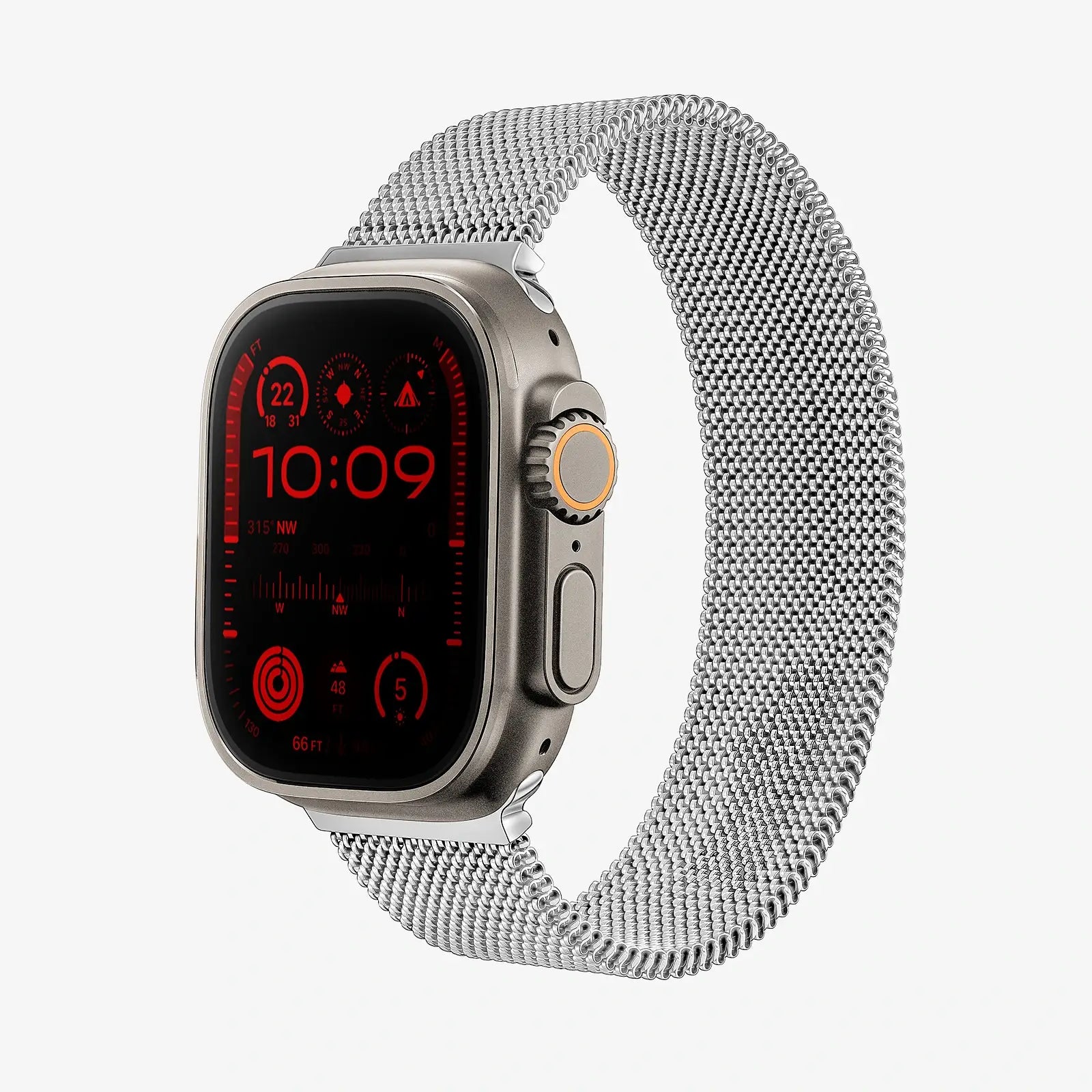 Smartwatch with a metallic band on a white background