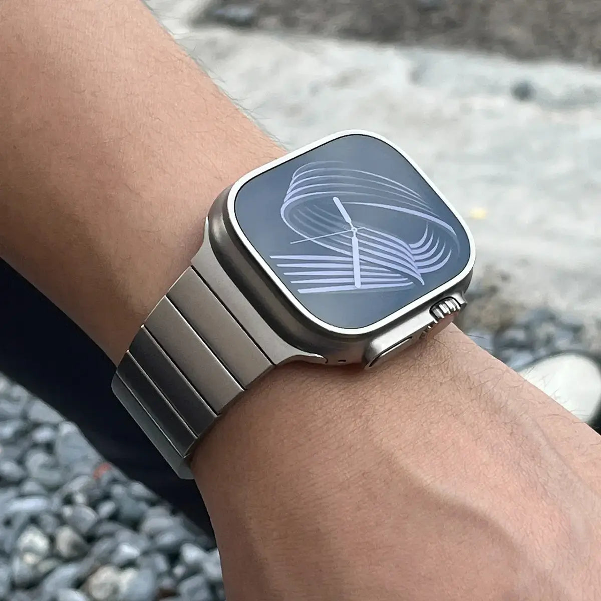 Smartwatch on a wrist with a blurred background