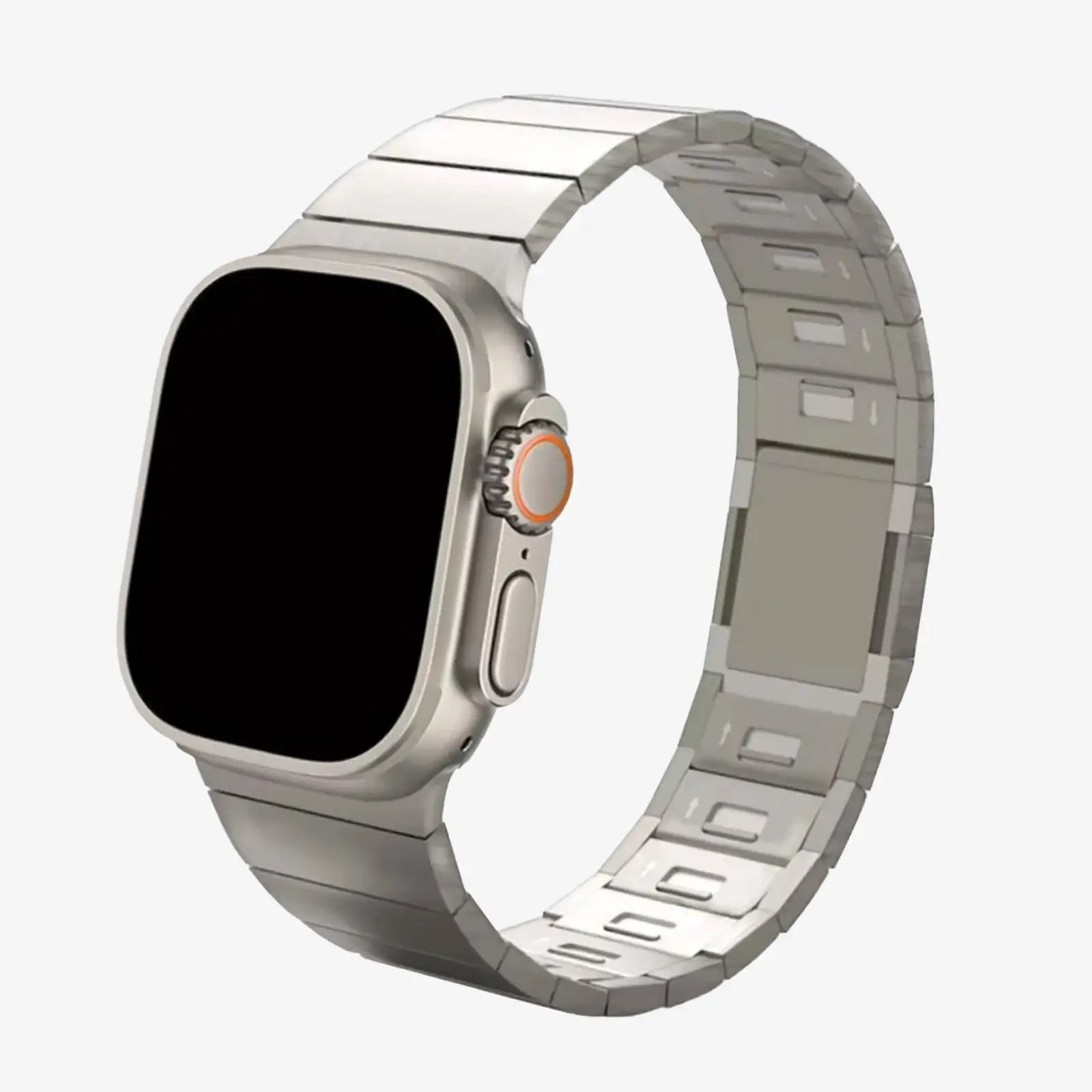 Smartwatch with a metallic band on a white background