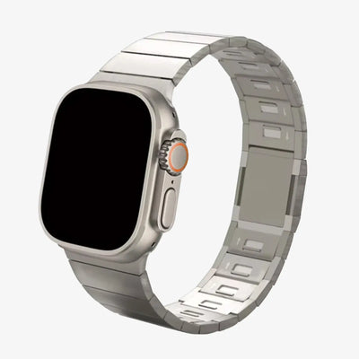 Smartwatch with a metallic band on a white background
