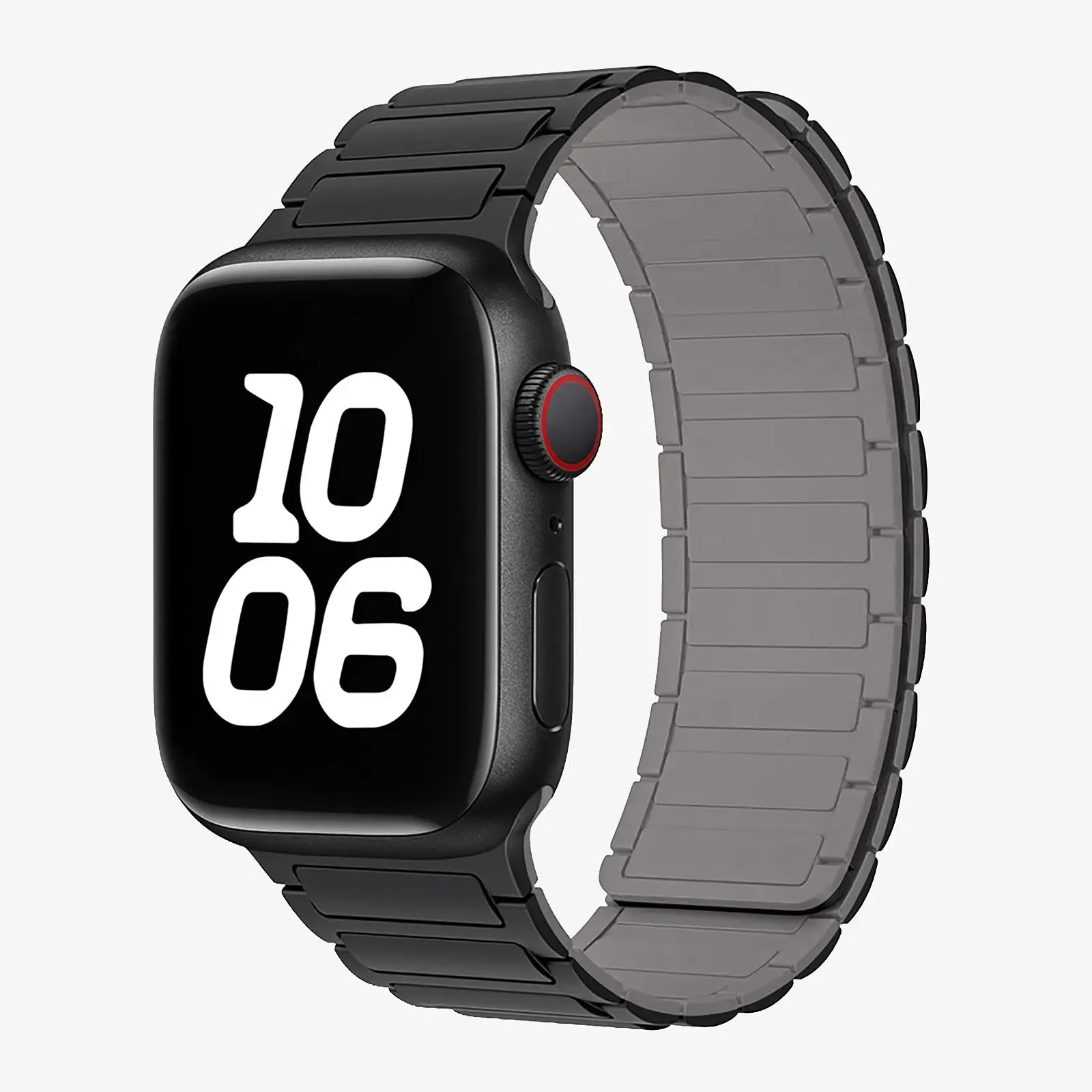 Smartwatch with a black band on a white background