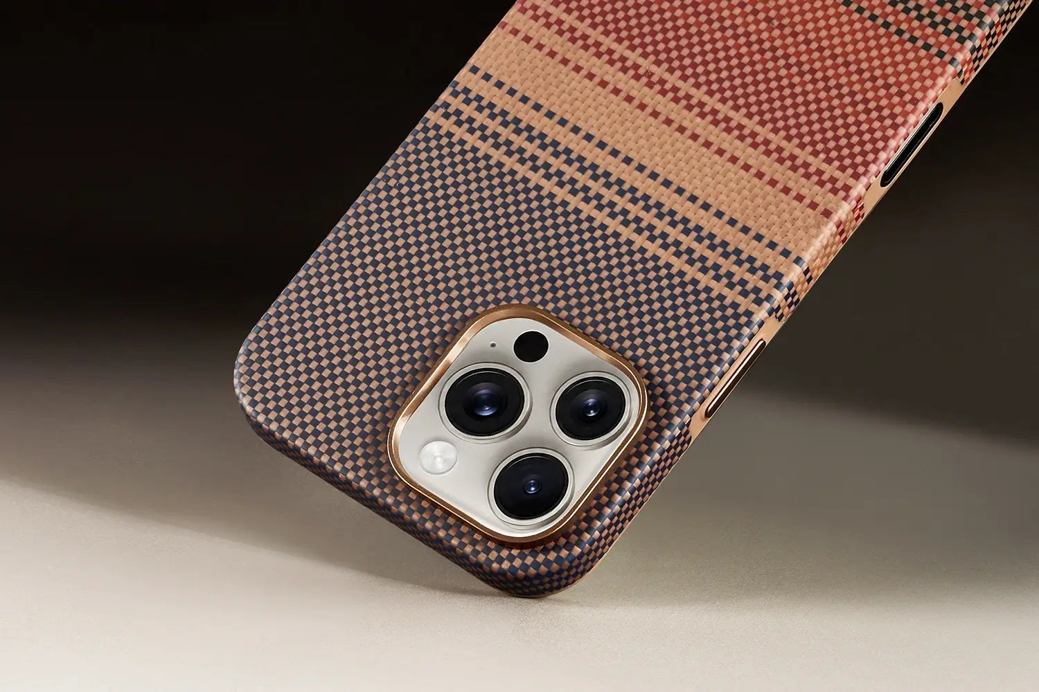 Phone case with checkered pattern on a dark background