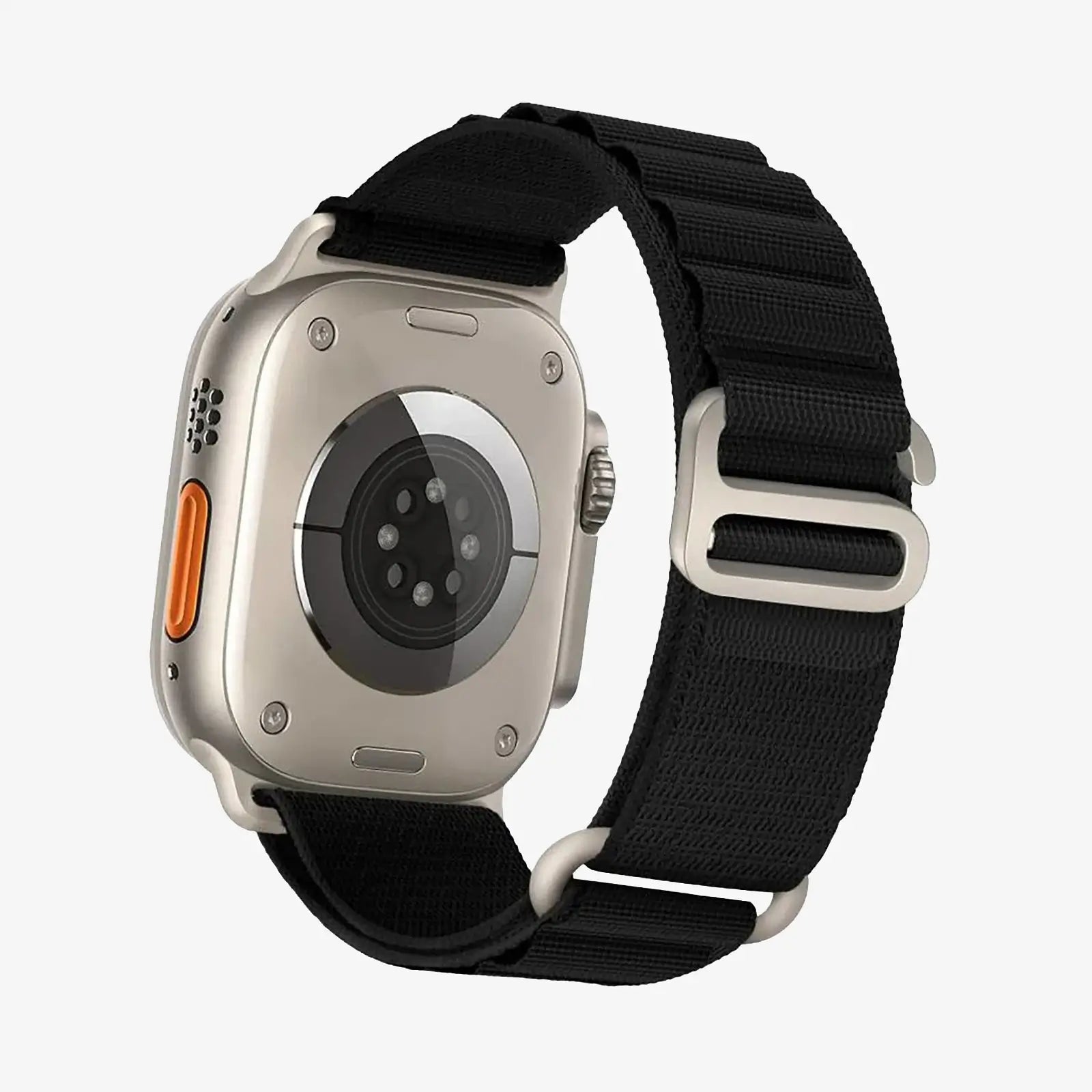 Smartwatch with black band on a white background