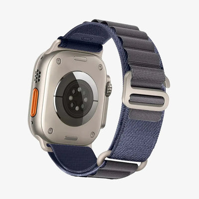 Smartwatch with a blue woven strap on a white background