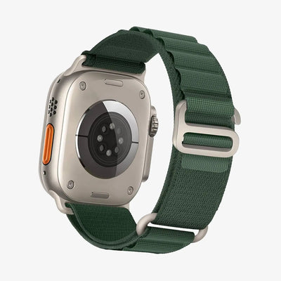 Smartwatch with a army green strap on a white background
